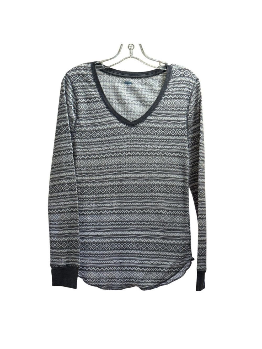 Old Navy Women's Grey Striped Thermal Sleep Shirt Large